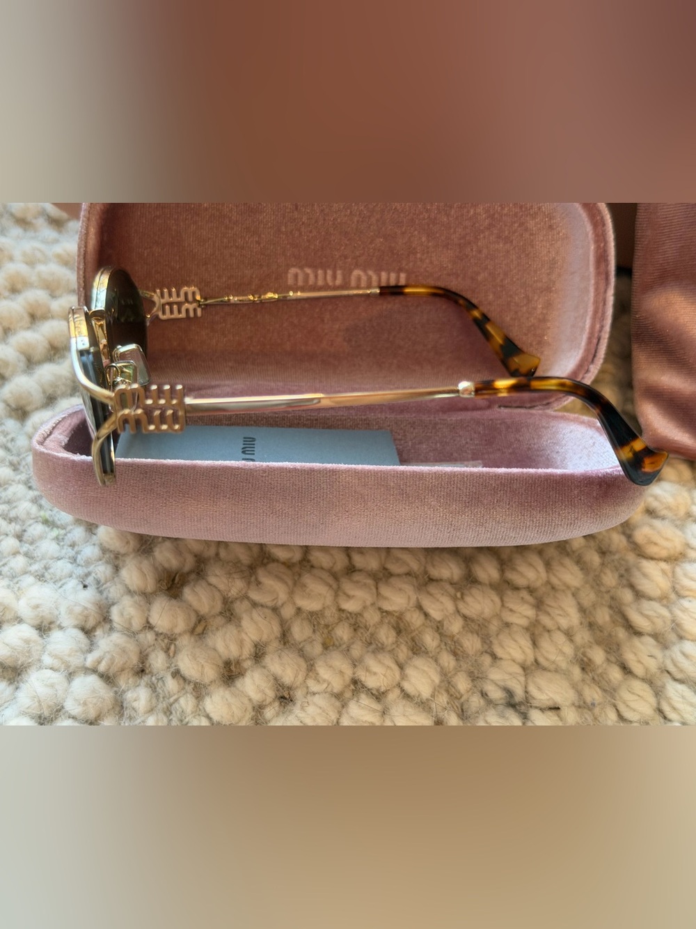 Miu Miu Gold-Tone Sunglasses with Pink Velvet Case - Picture 3 of 4